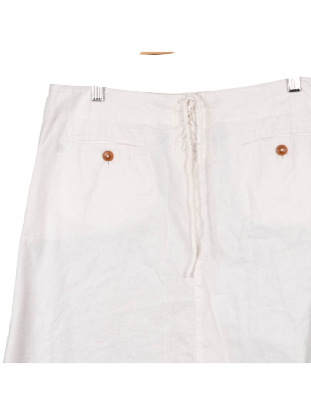 Classic VTG White Linen Skirt 14 Womens Boho Hippie Retro Lace Up ALine Button - Picture 3 of 7
